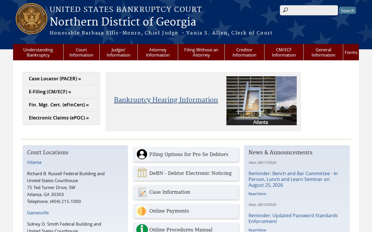 Rabun County court docket federal bankruptcy source