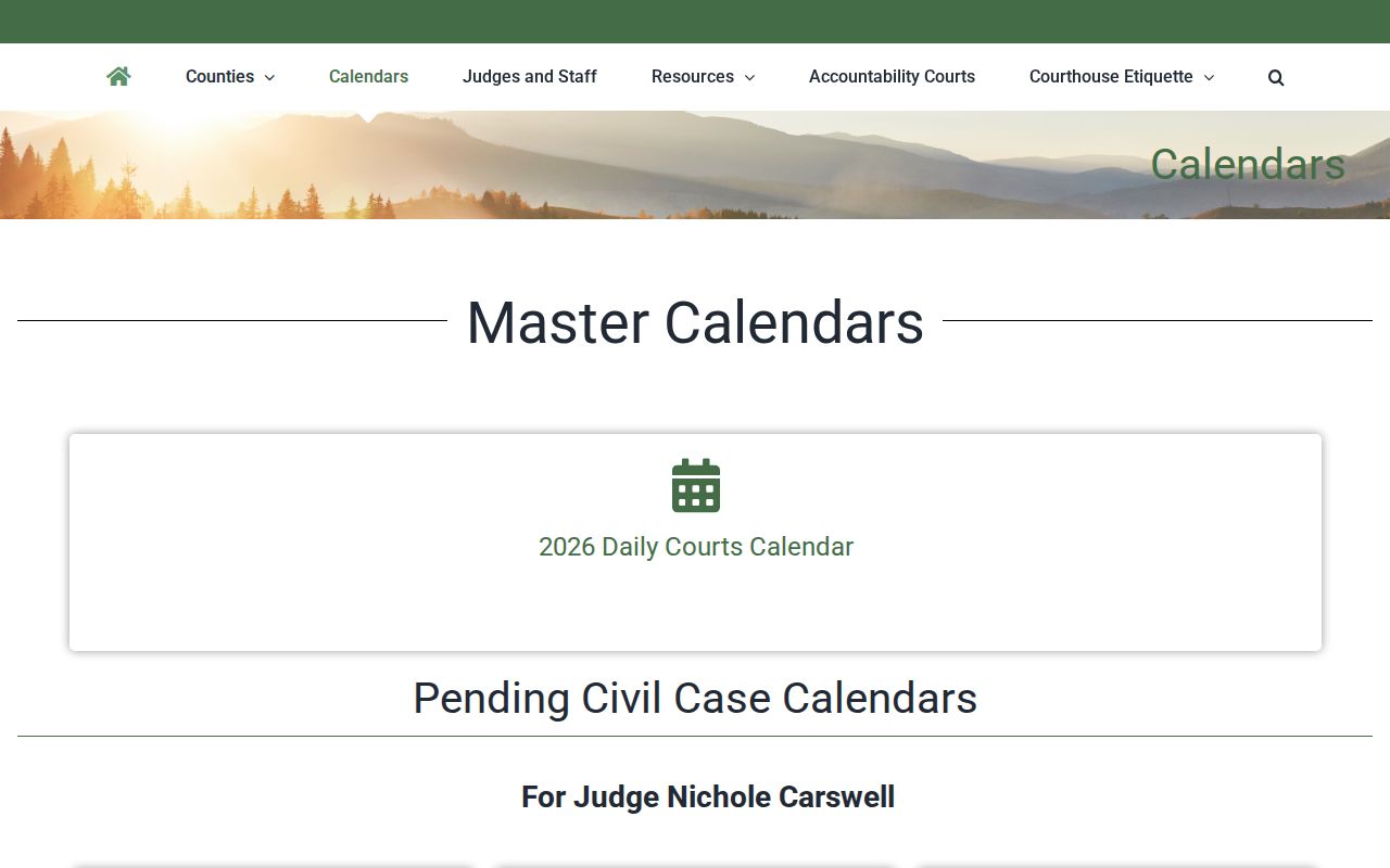 Mountain Judicial Circuit directory for Rabun County court schedule