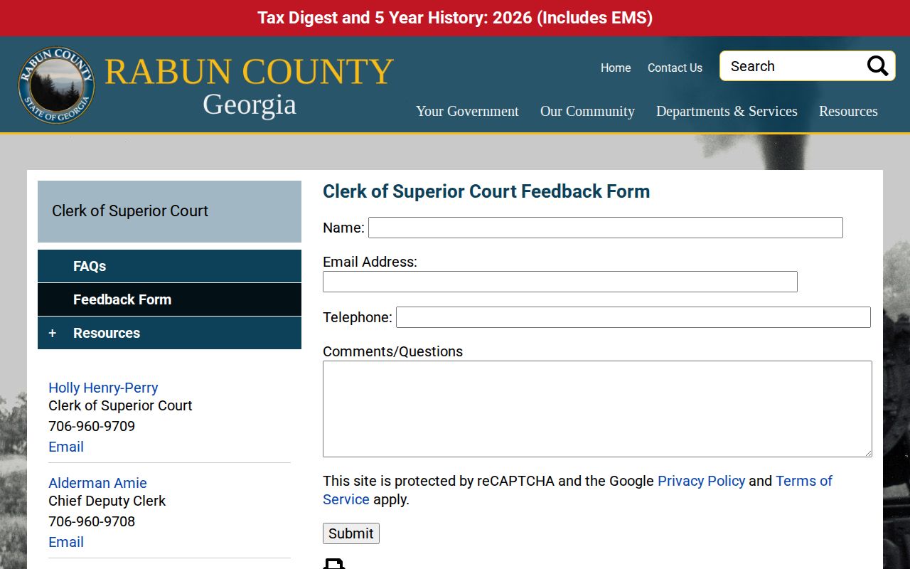Rabun County court records clerk feedback form