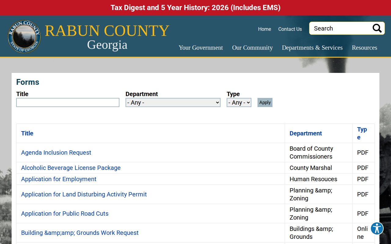 Rabun County court records government form index