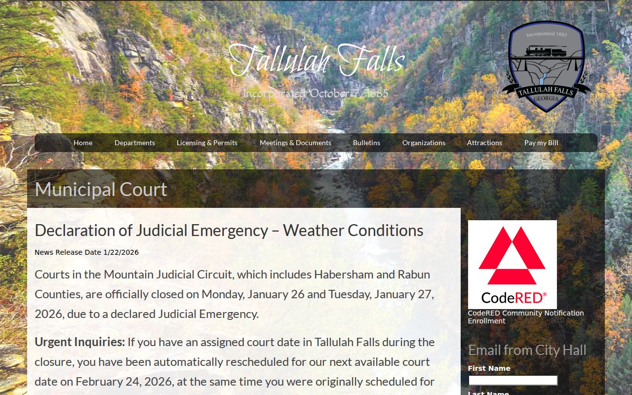 Rabun County traffic court Tallulah Falls administration